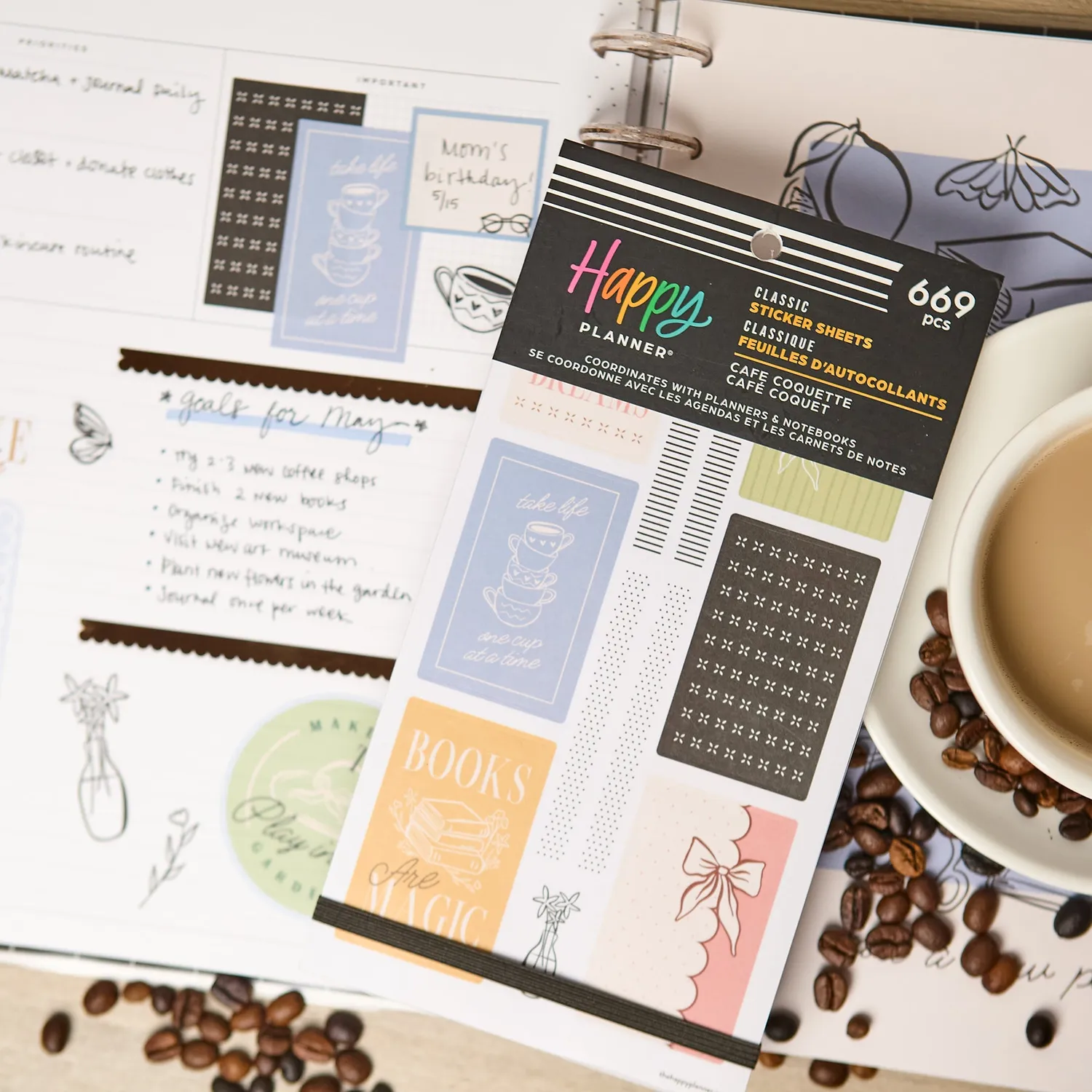 Happy Planner Café Coquette stickers value pack 30 feuilles
