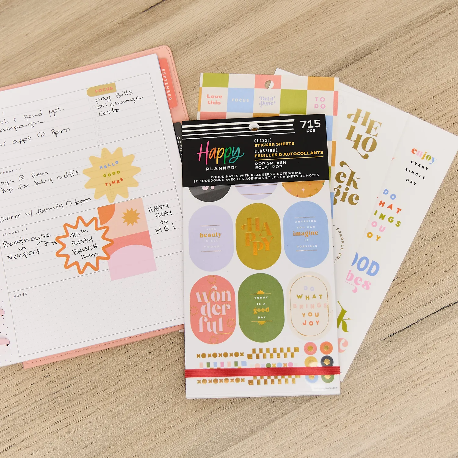 Happy Planner Pop Splash stickers Classic 715 pièces colorés