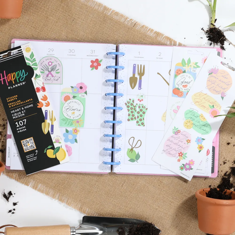 Happy Planner Heart & Home stickers 8 feuilles jardin