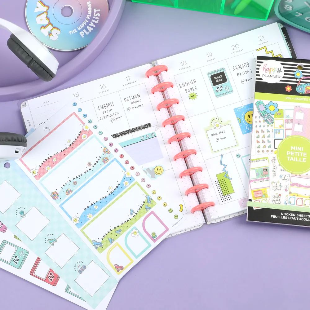 Happy Planner 90s Mini carnet stickers 786 rétro doré