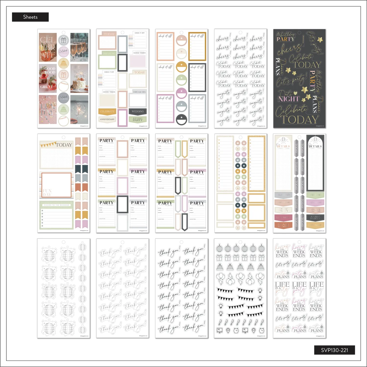 Happy Planner Let’s Party stickers fête lot 1258