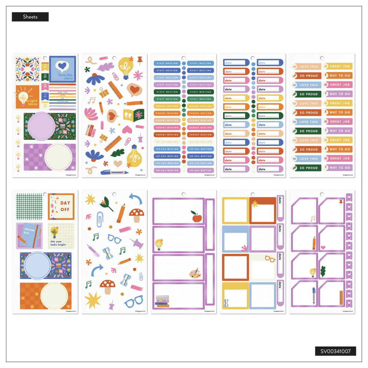 Happy Planner Heart Work Teacher big stickers 677 école