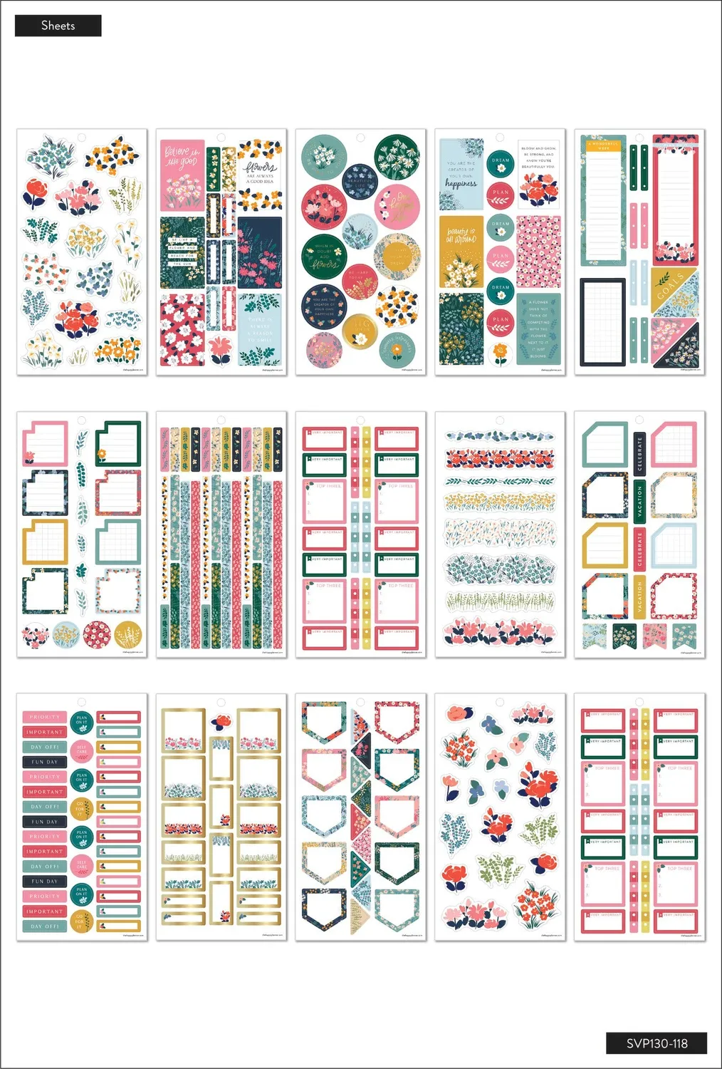 Happy Planner Teeny Florals carnet stickers 574 doré floral