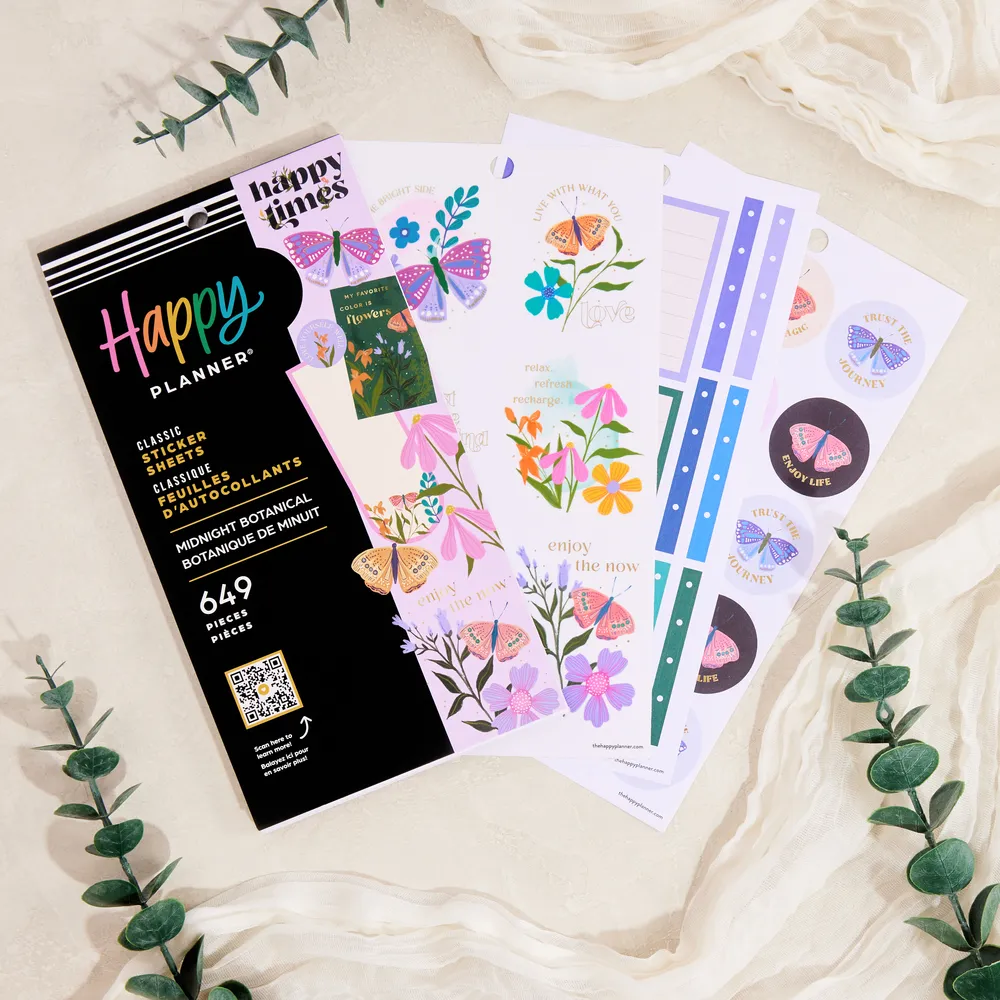 Happy Planner Midnight Botanical stickers Classic 649 pièces