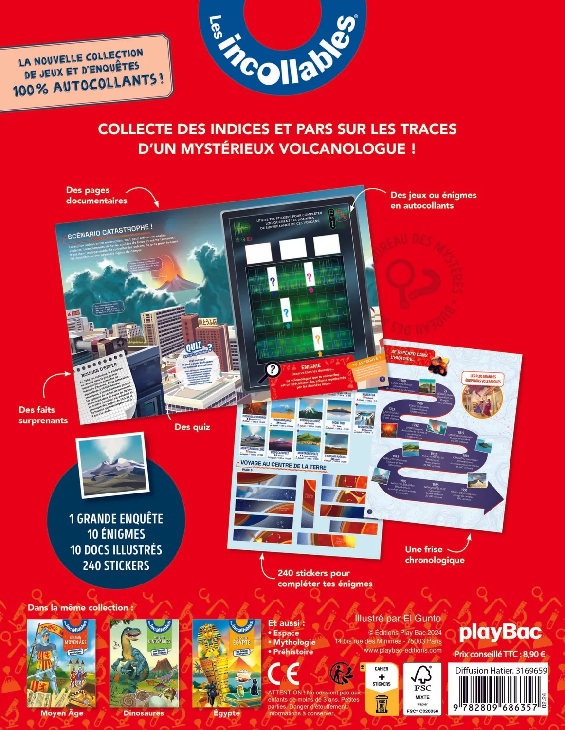 Incollables Mission Volcans cahier énigmes stickers 6 ans