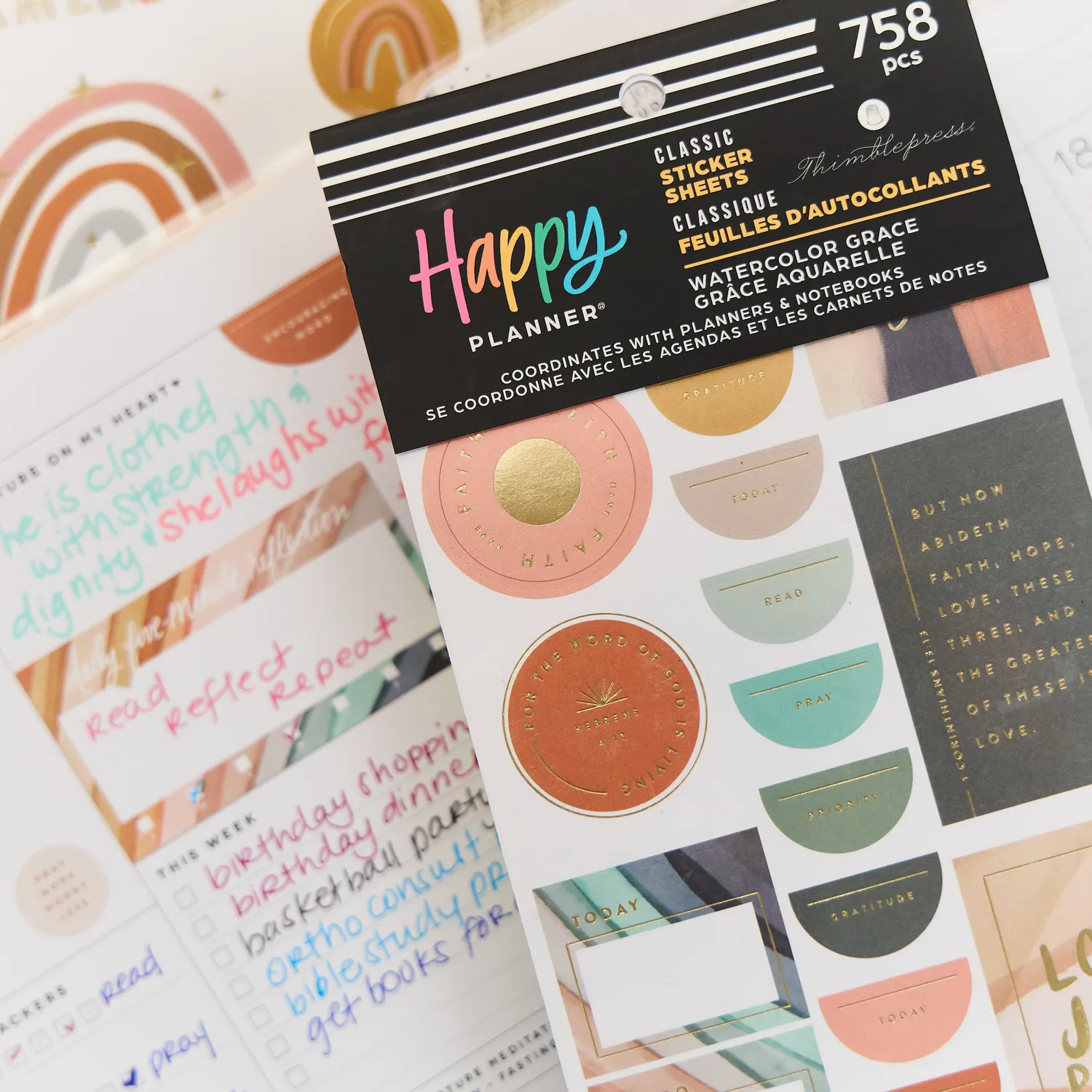 Me & my big ideas Happy Planner Watercolor Grace lot stickers foi