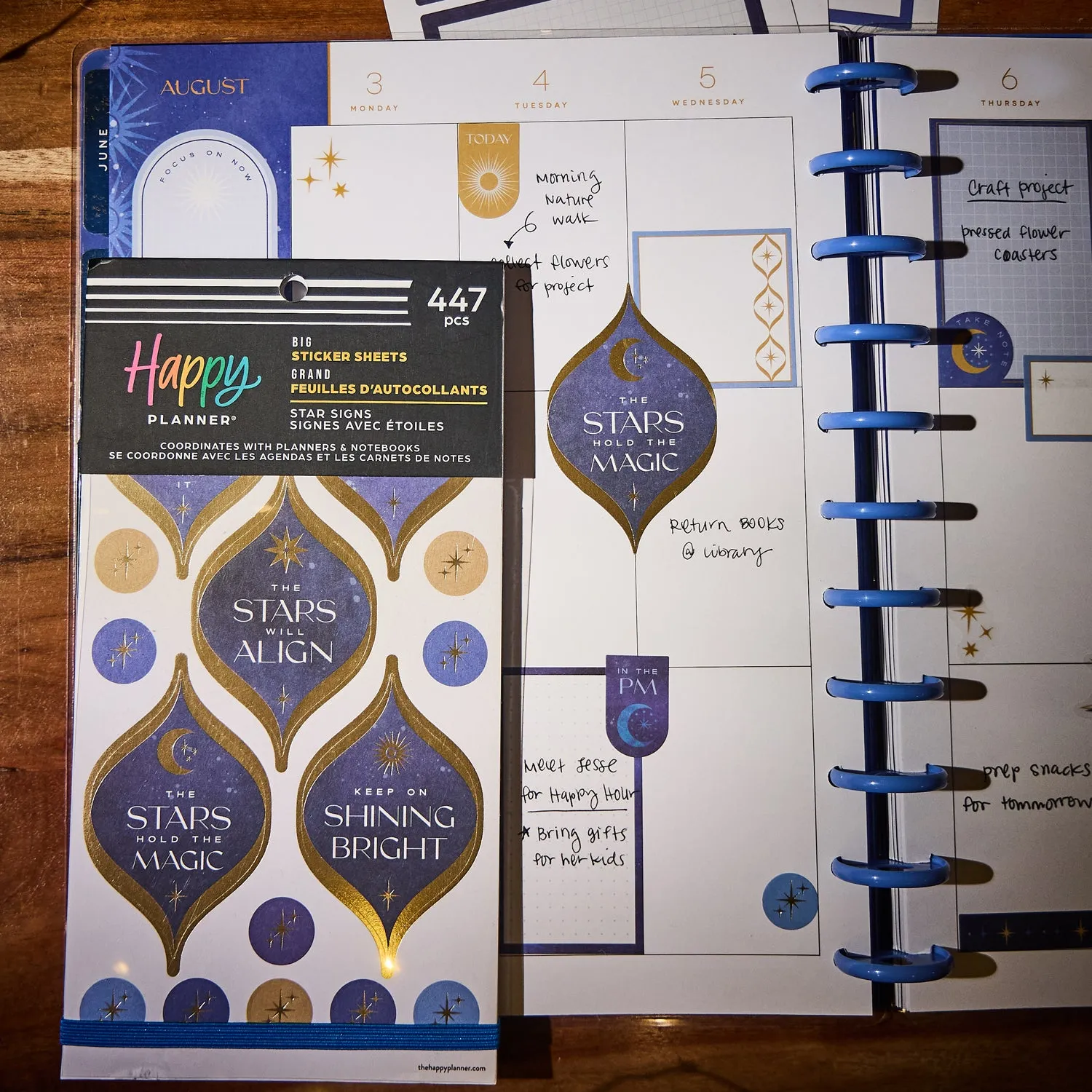 Happy Planner Star Signs stickers Big 447 bleu doré