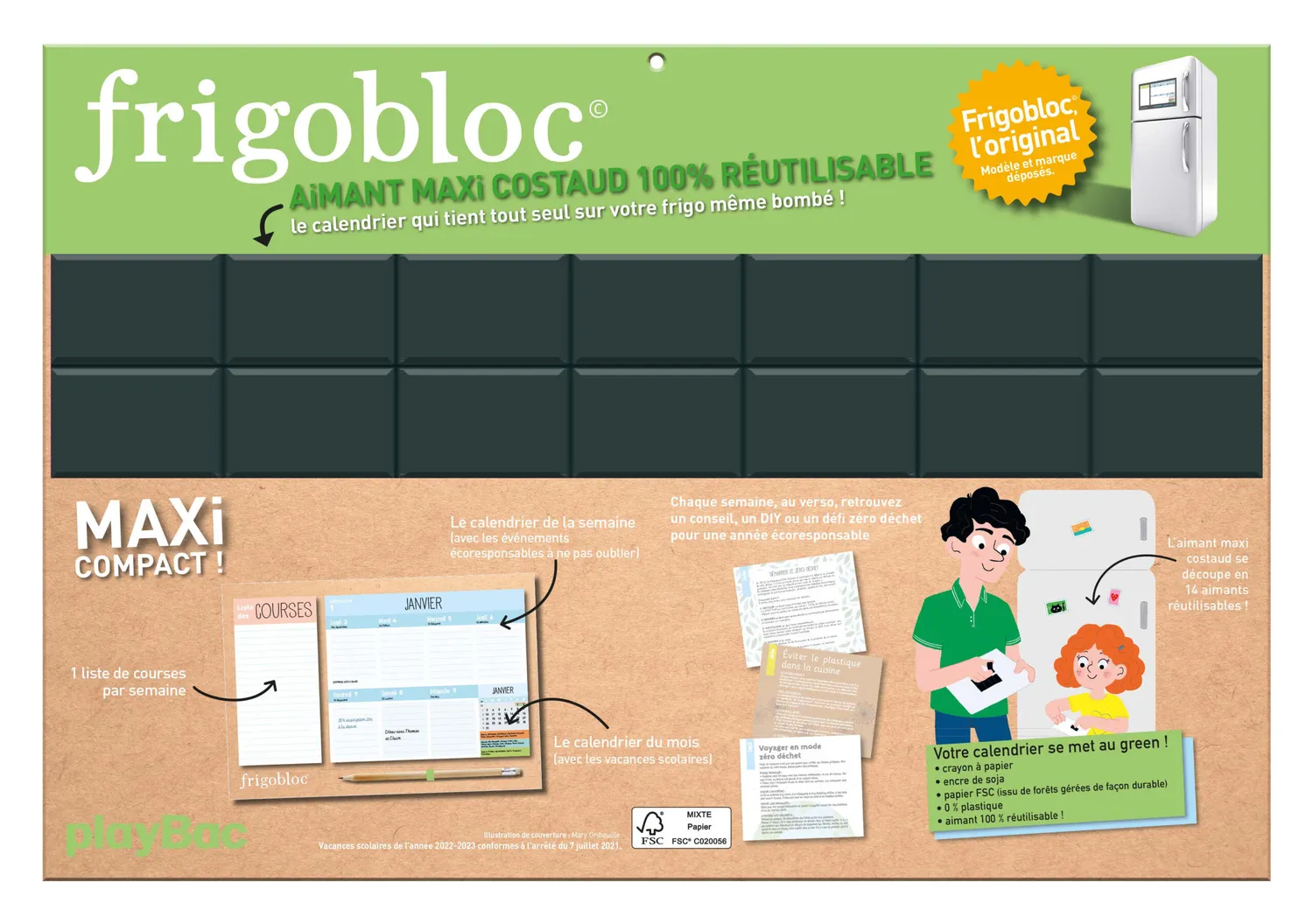 Frigobloc Hebdomadaire Mini Zéro déchet calendrier familial 2024