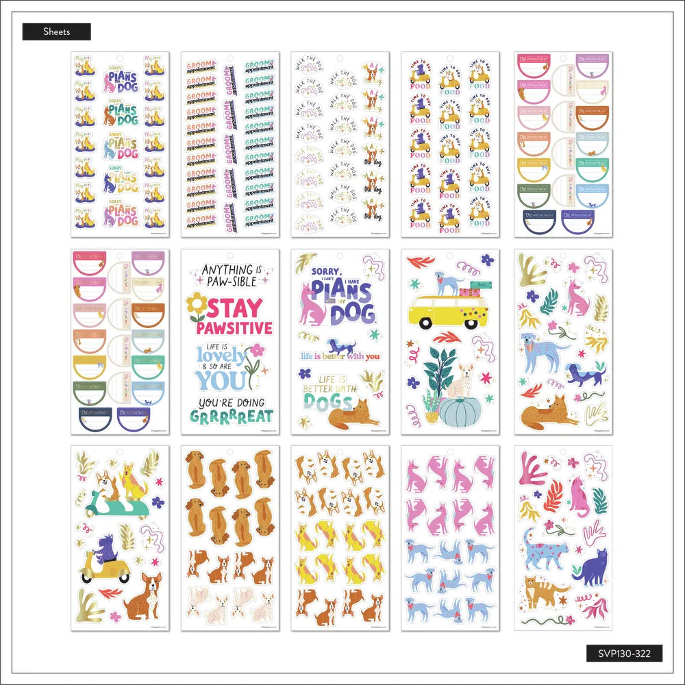 Happy Planner Playful Pups stickers agenda 451 pcs doré chiens
