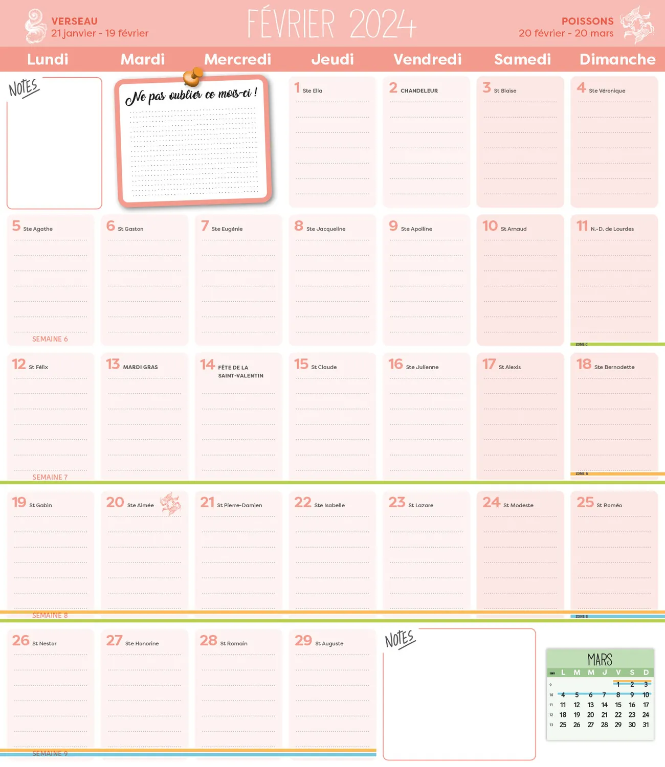 Frigobloc Mensuel 2024 Horoscope calendrier familial frigo