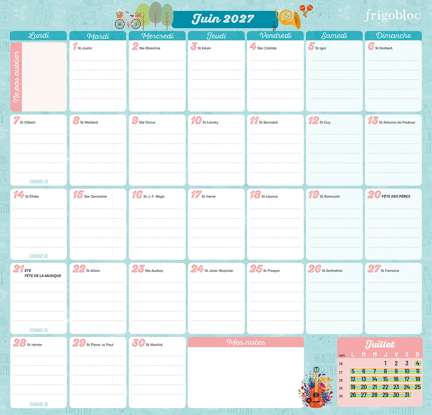 Frigobloc Planning mensuel 2 ans calendrier janv 2027-déc 2028