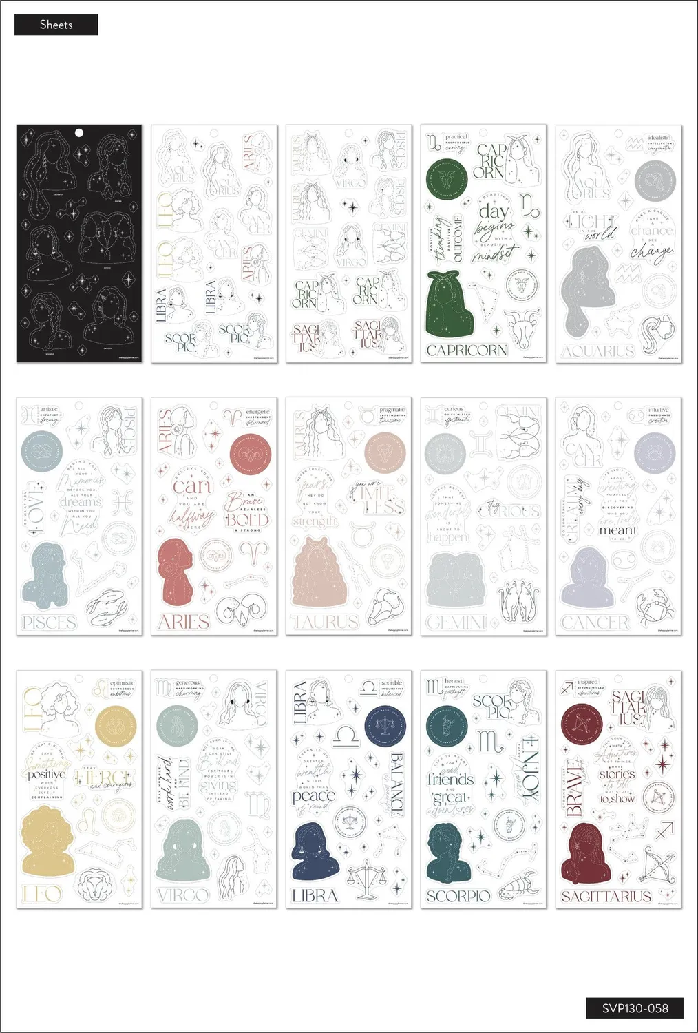 Happy Planner Zodiac stickers value pack 30 feuilles 638 transparent