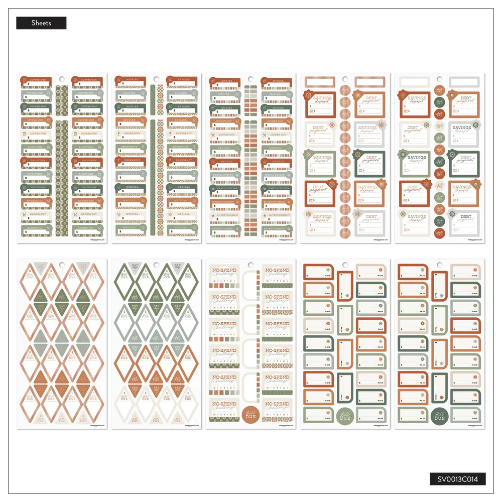 Happy Planner Sage & Terracotta Budget stickers 30 planches budget