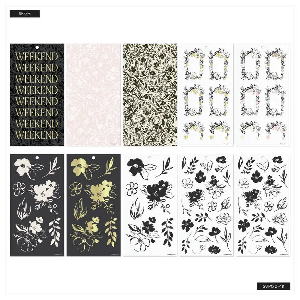 Happy Planner Sketchy Florals stickers Big 30 planches doré
