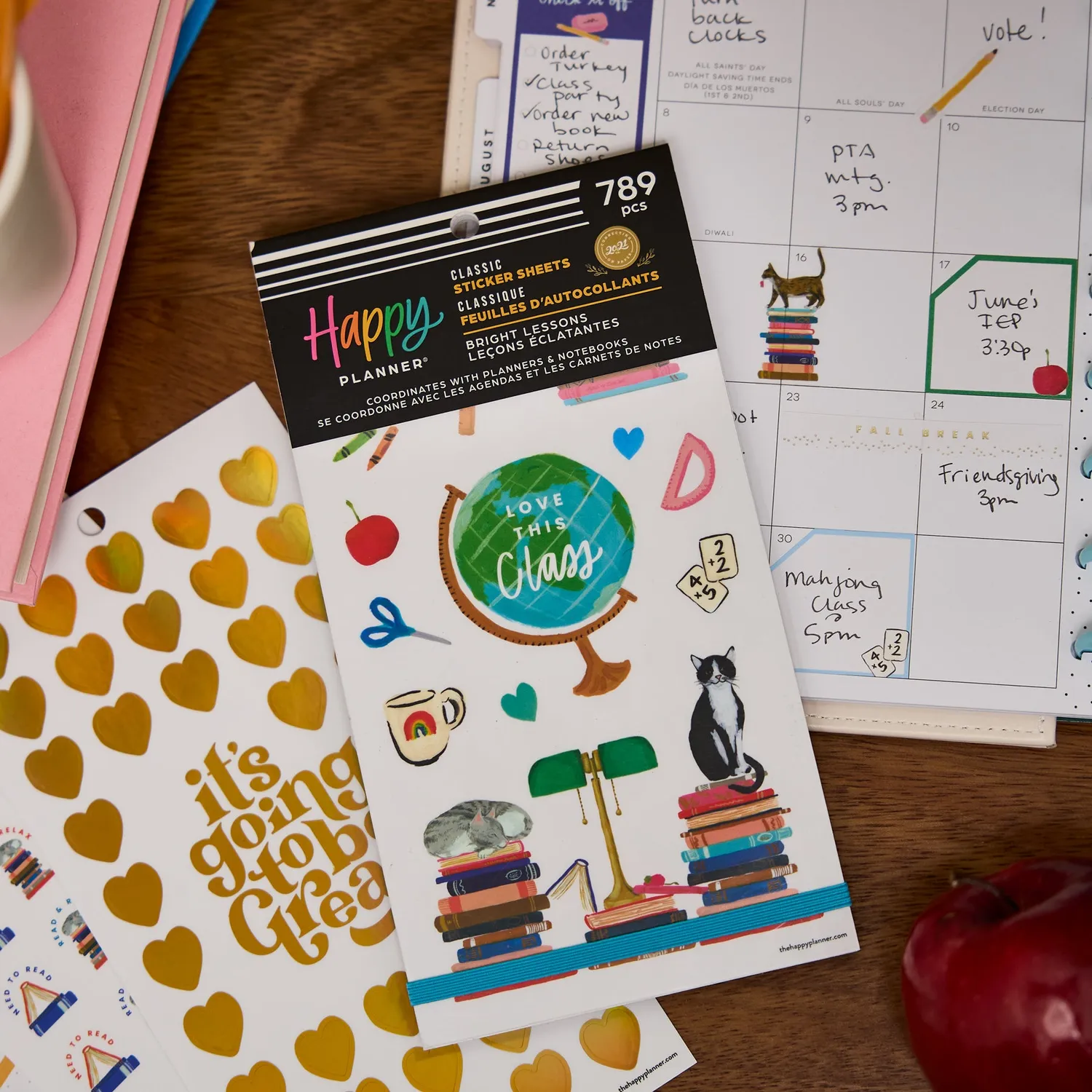 Happy Planner Bright Lessons stickers Classic 30 feuilles classe