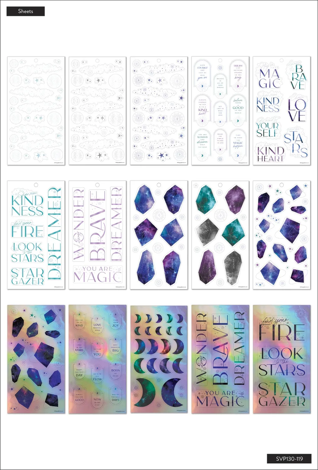 Happy Planner Among Stars stickers galaxy iridescent 567 pièces