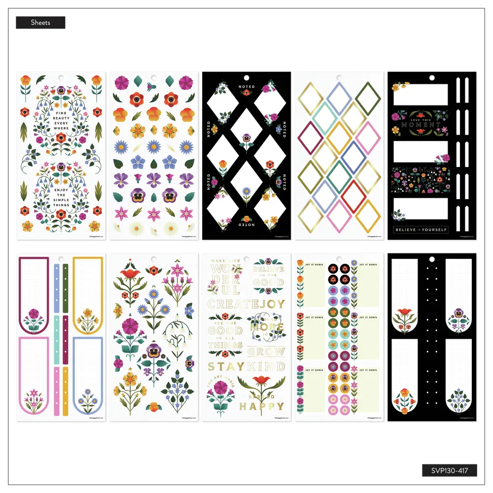Happy Planner Radiant Garden stickers fleurs 653 pièces