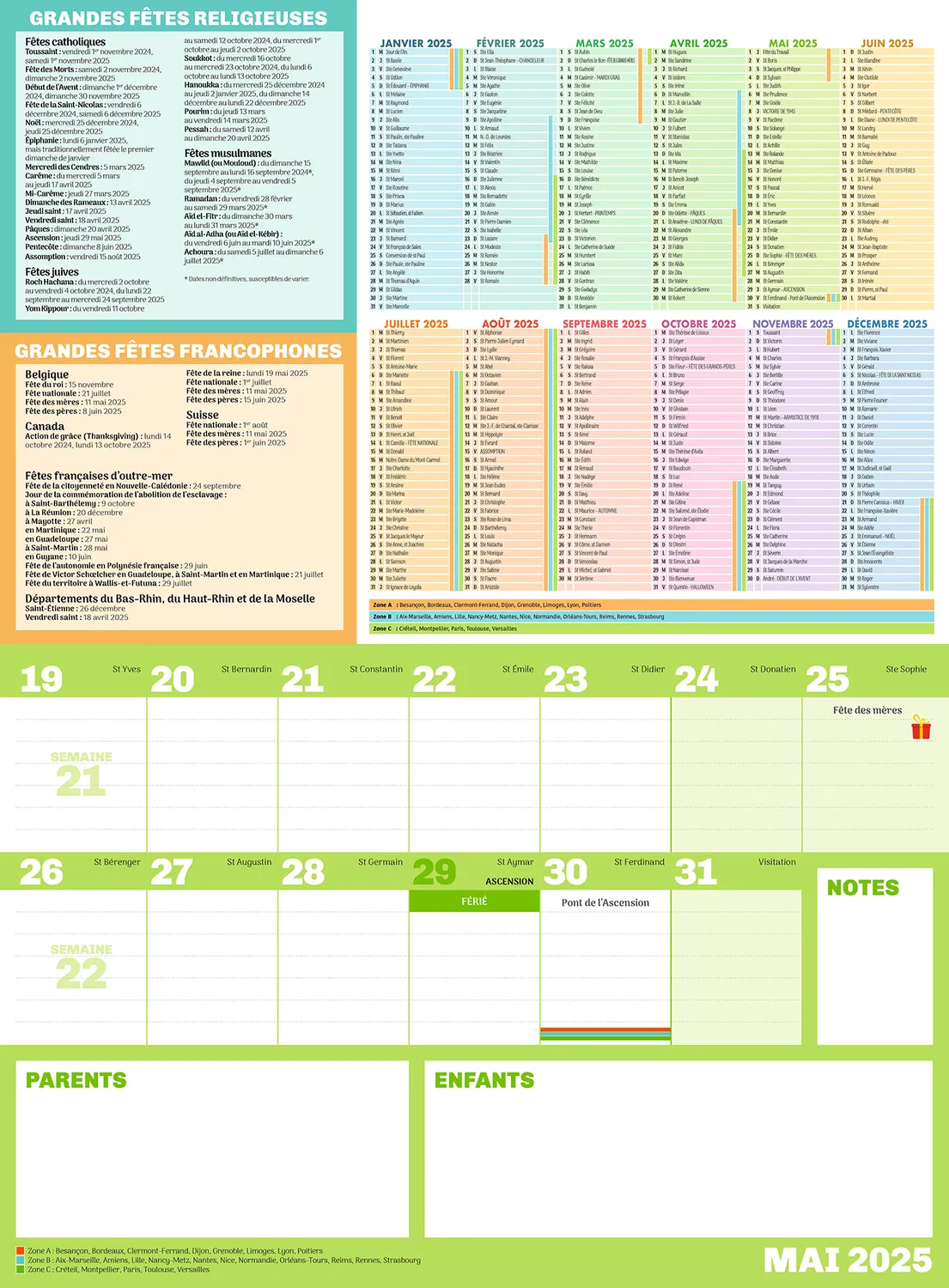 Frigobloc Ultra Simple calendrier familial aimanté sept 2024-déc 2025
