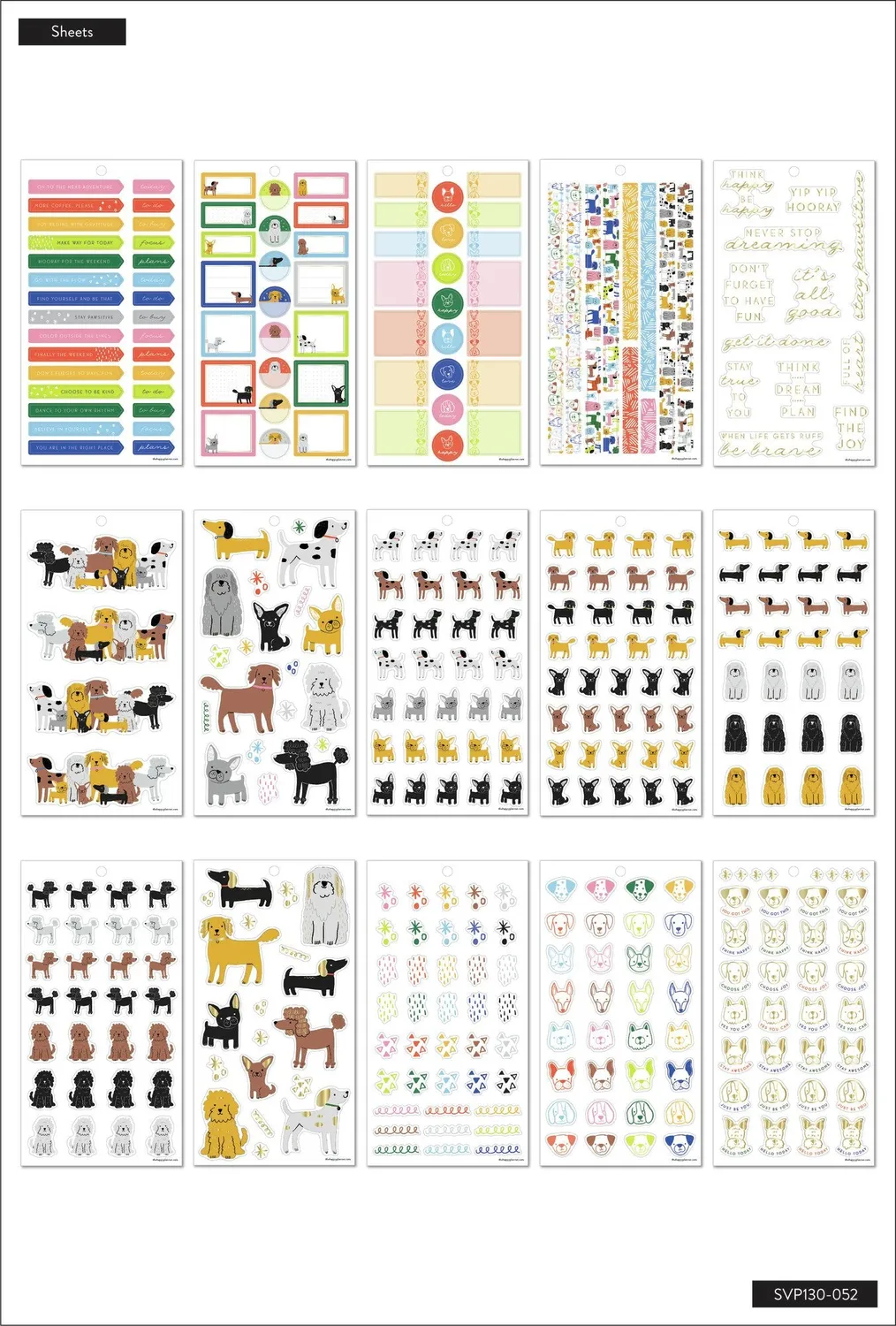 Happy Planner Colorful Dogs stickers agenda 30 planches 708 pièces