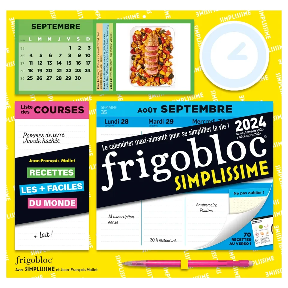 Frigobloc Hebdomadaire 2024 Simplissime calendrier familial aimanté