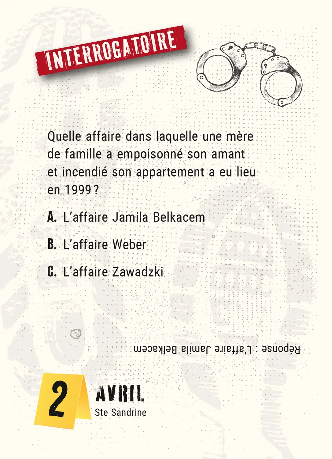 Calendrier Crimes et Faits divers 365 jours année à bloc