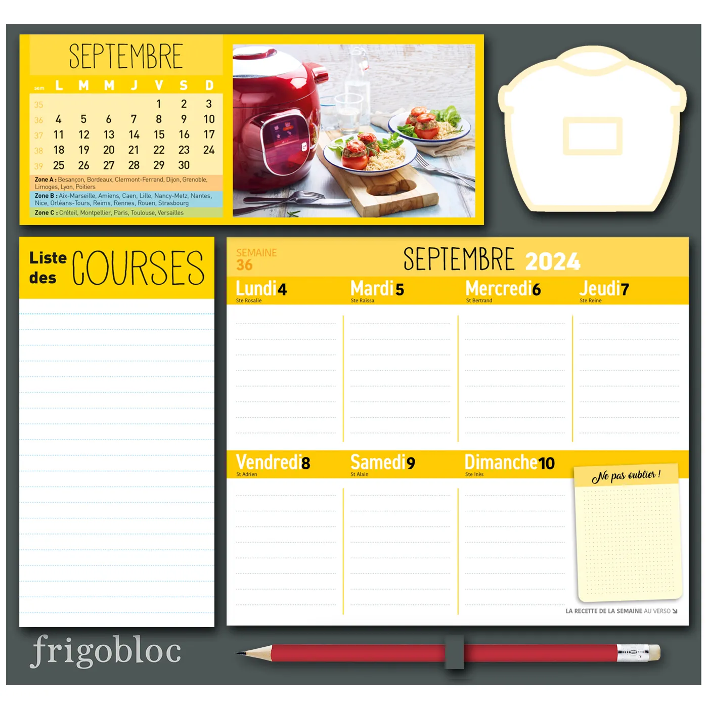 Frigobloc Hebdomadaire Robot cuiseur calendrier 2025 sept.2024-déc.25