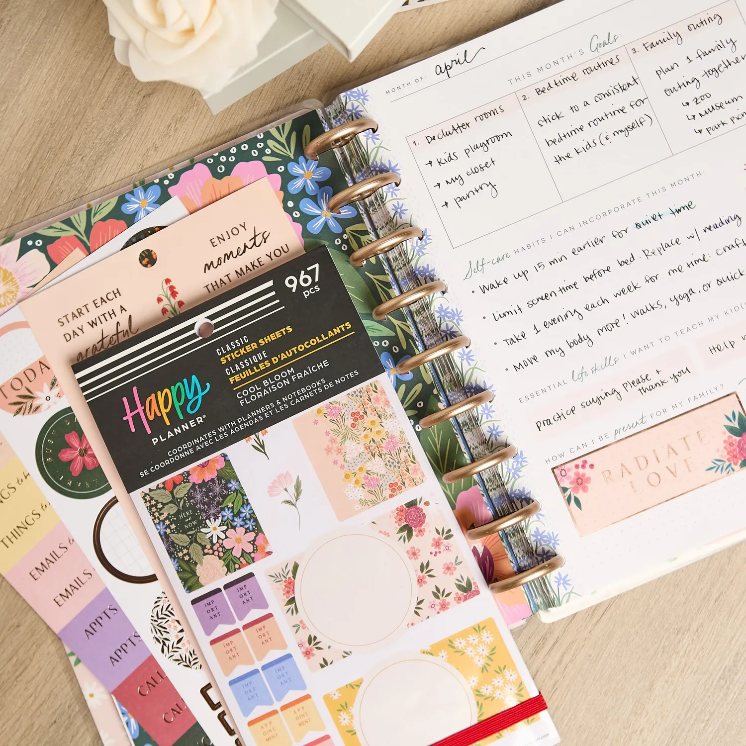 Happy Planner Cool Bloom Parenting stickers agenda 30 feuilles