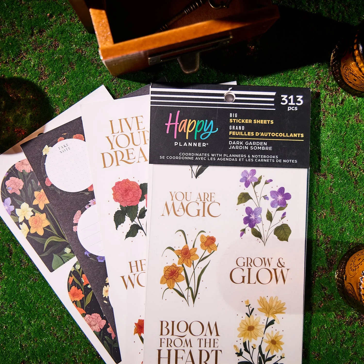 Happy Planner Dark Garden stickers Big floral 313 doré