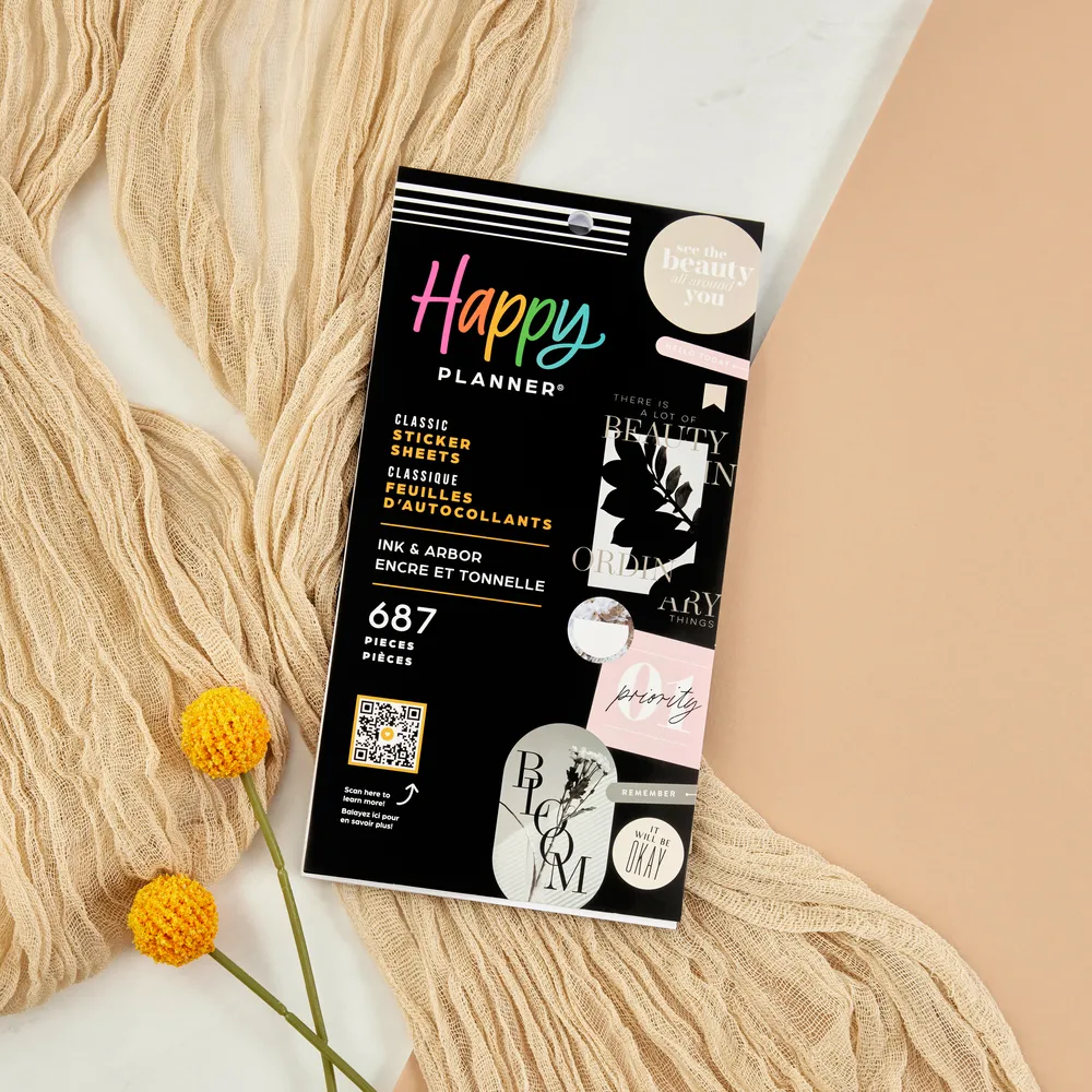 Happy Planner Ink Arbor Value Pack stickers 687 noir blanc