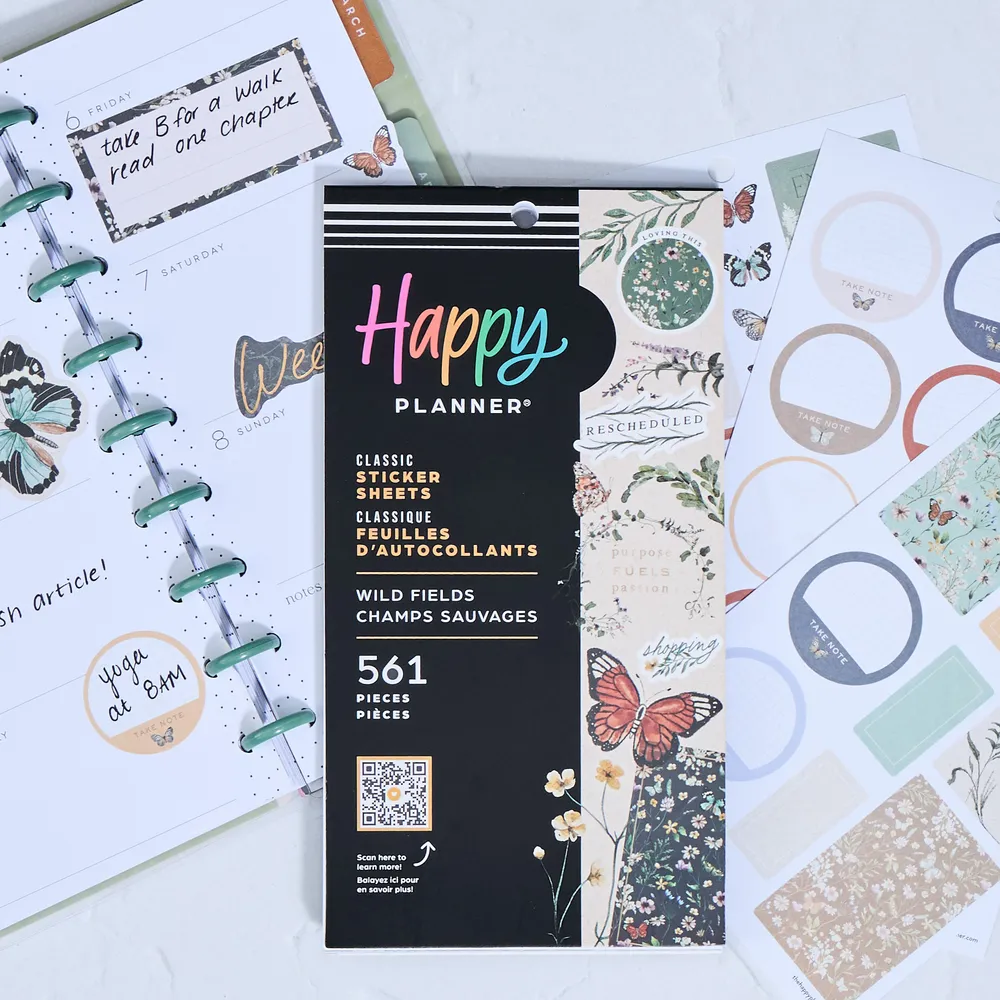 Happy Planner Wild Fields stickers Classic 561 pièces floral