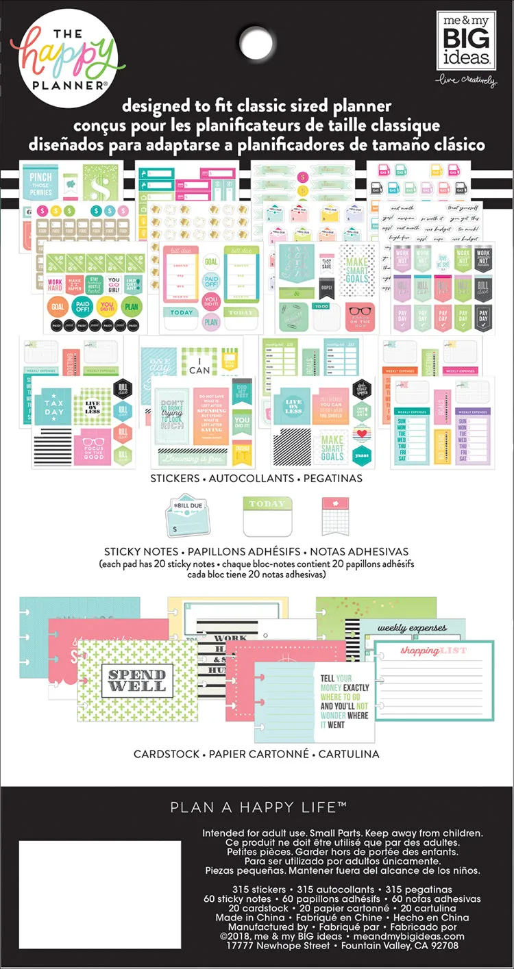 Happy Planner Budget kit accessoires stickers notes cartes