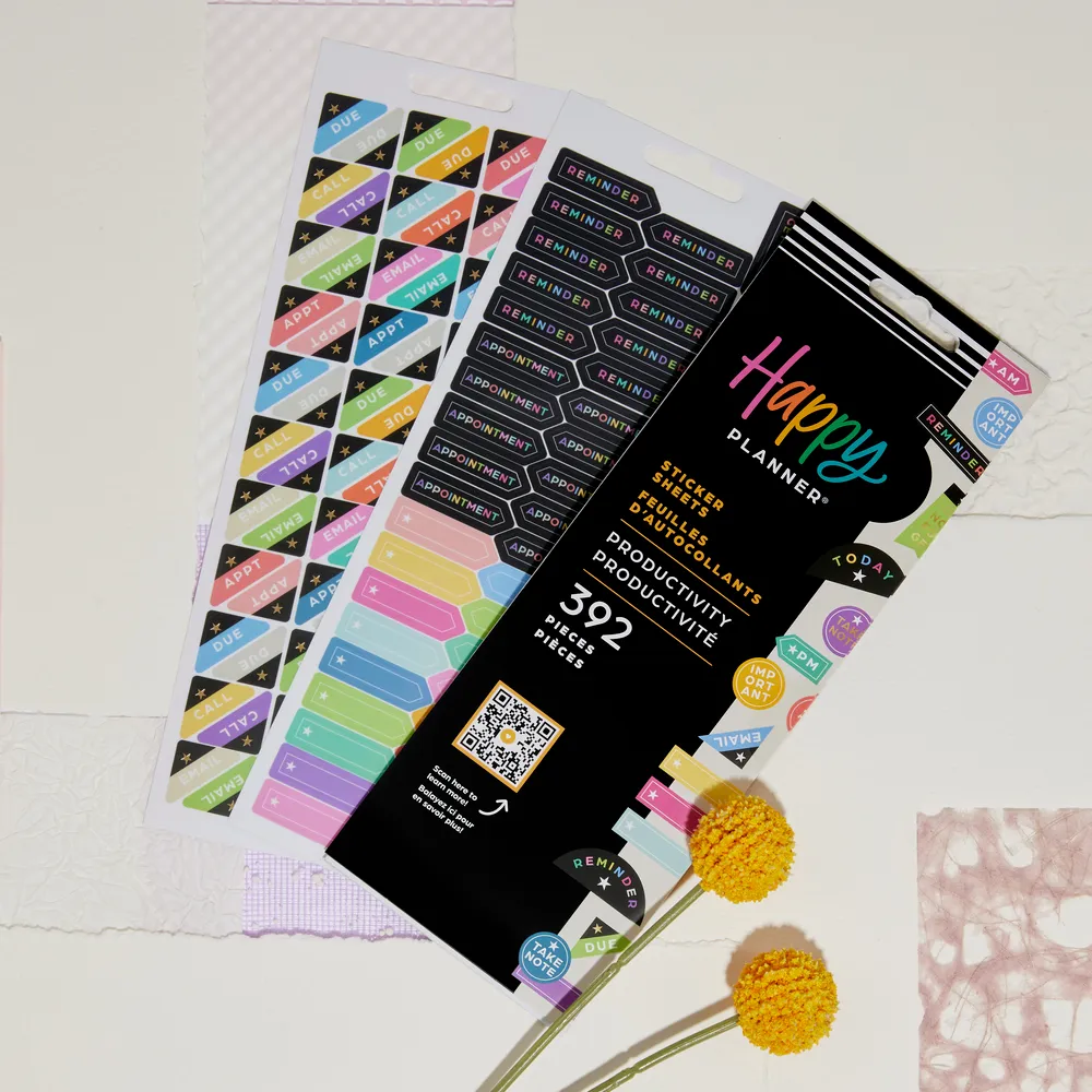 Happy Planner Productivity stickers 8 feuilles pense-bêtes
