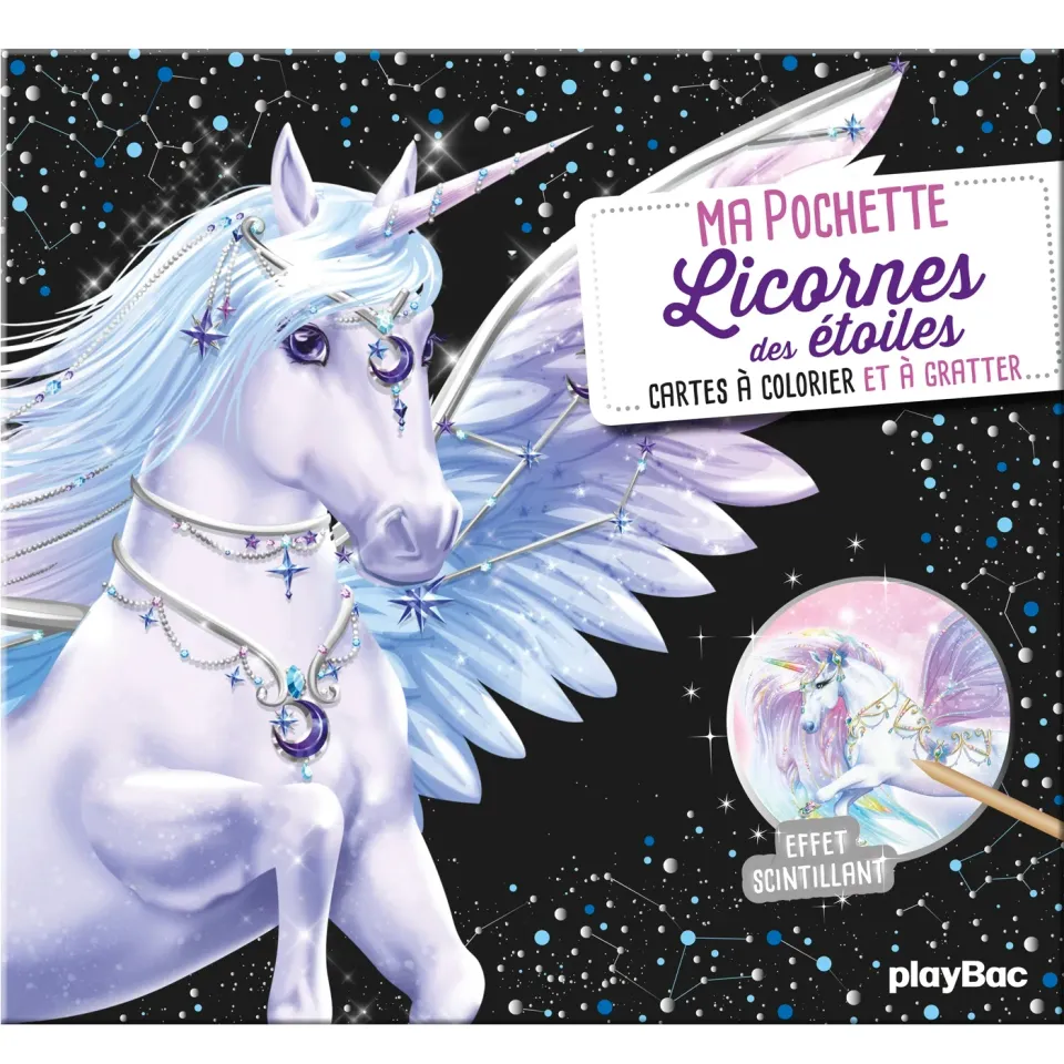 Frigobloc Licornes des étoiles cartes à gratter coloriage pochette