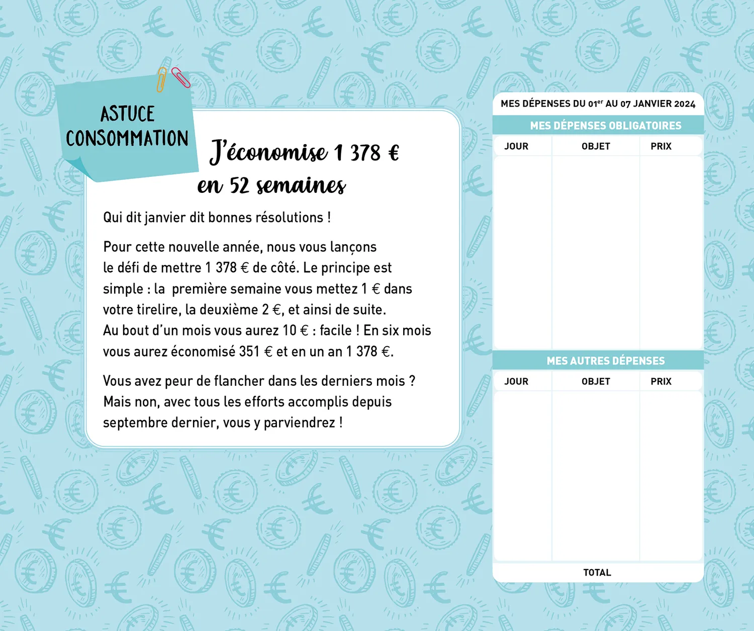 Frigobloc Budget futé 2024 calendrier familial 16 mois