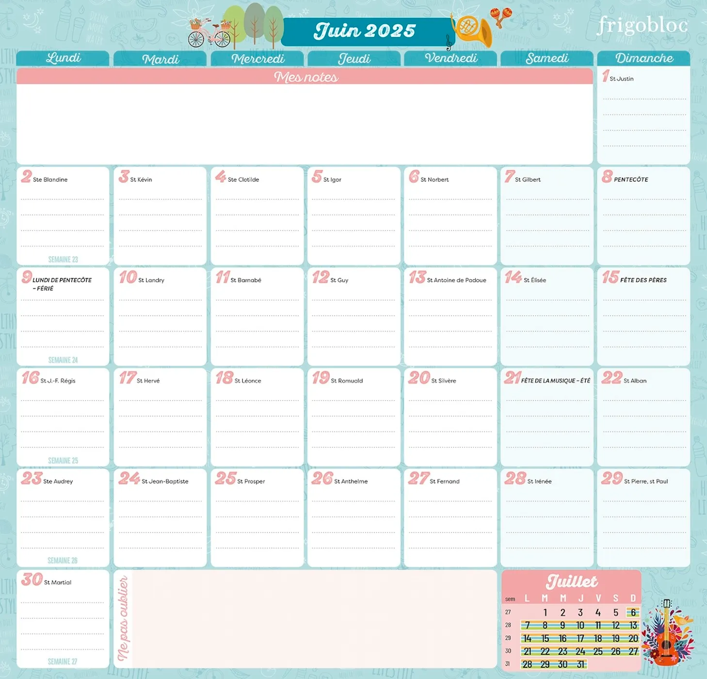Frigobloc Planning Mensuel 2 ans calendrier frigo 2025-2026