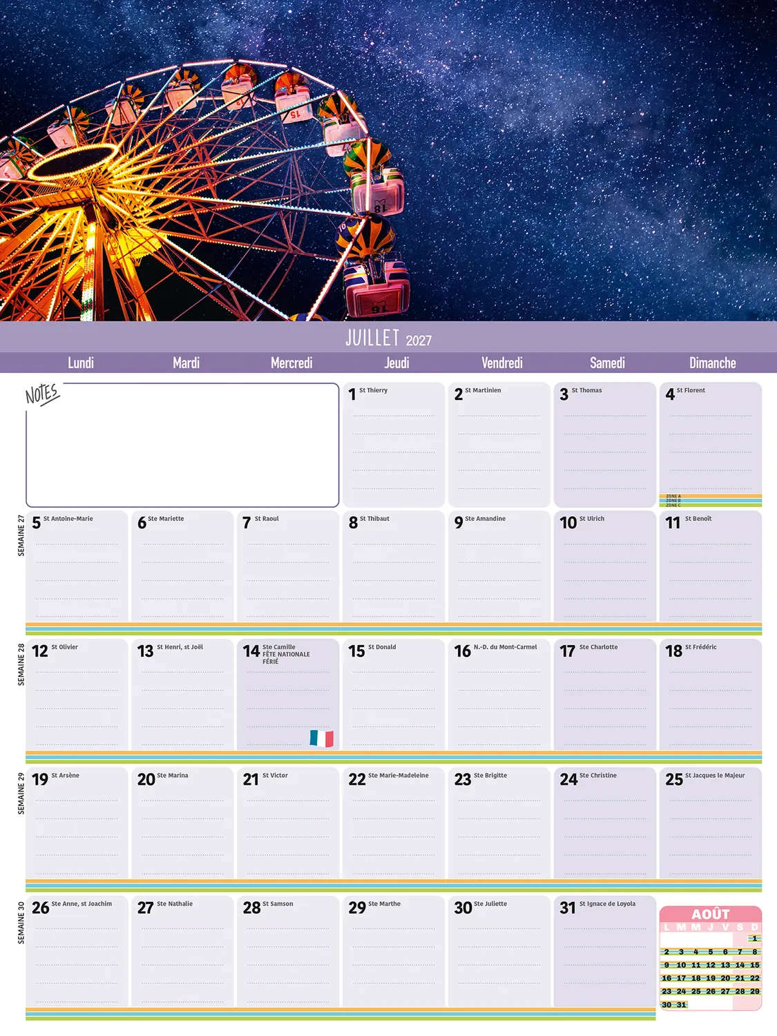 Frigobloc Année Positive 2027 calendrier mensuel aimanté