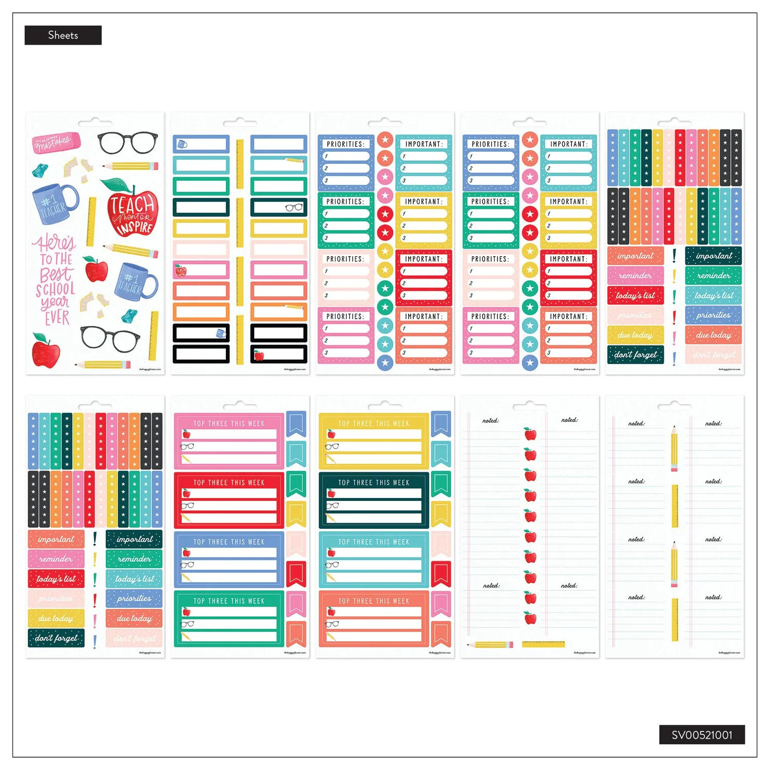 Happy Planner Playful Teacher stickers maîtresse 10 feuilles