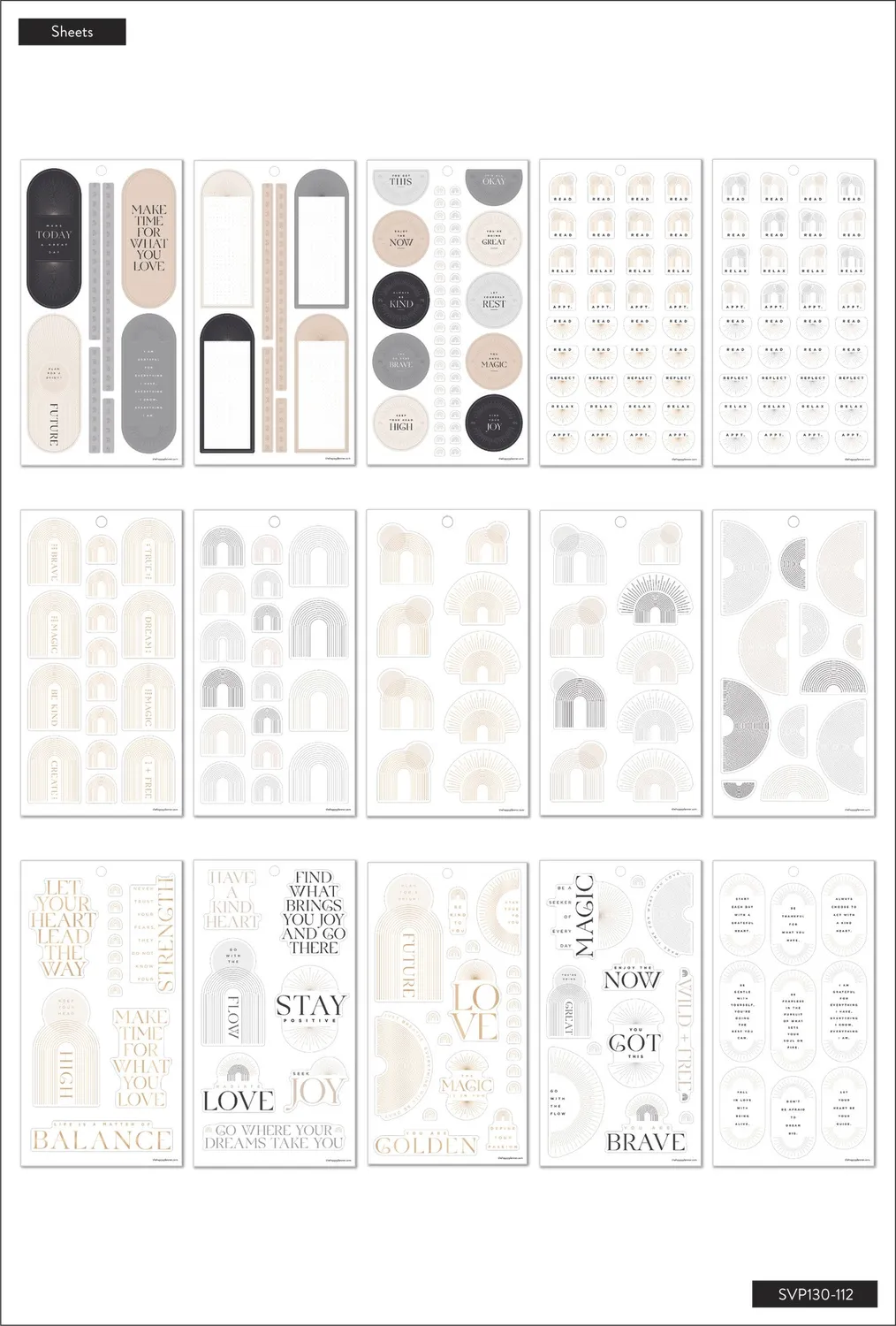 Happy Planner Radiate stickers minimalistes 571 pièces