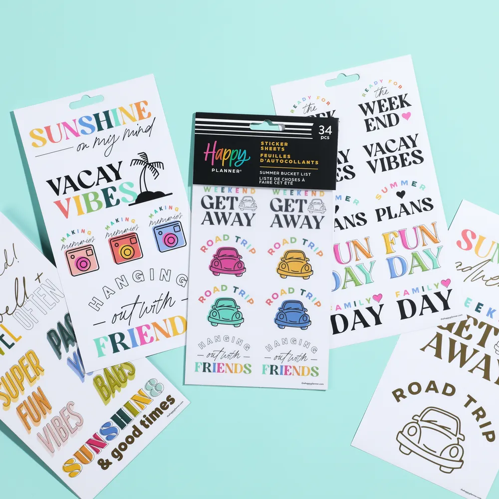 Happy Planner Summer Bucket List stickers été 5 feuilles
