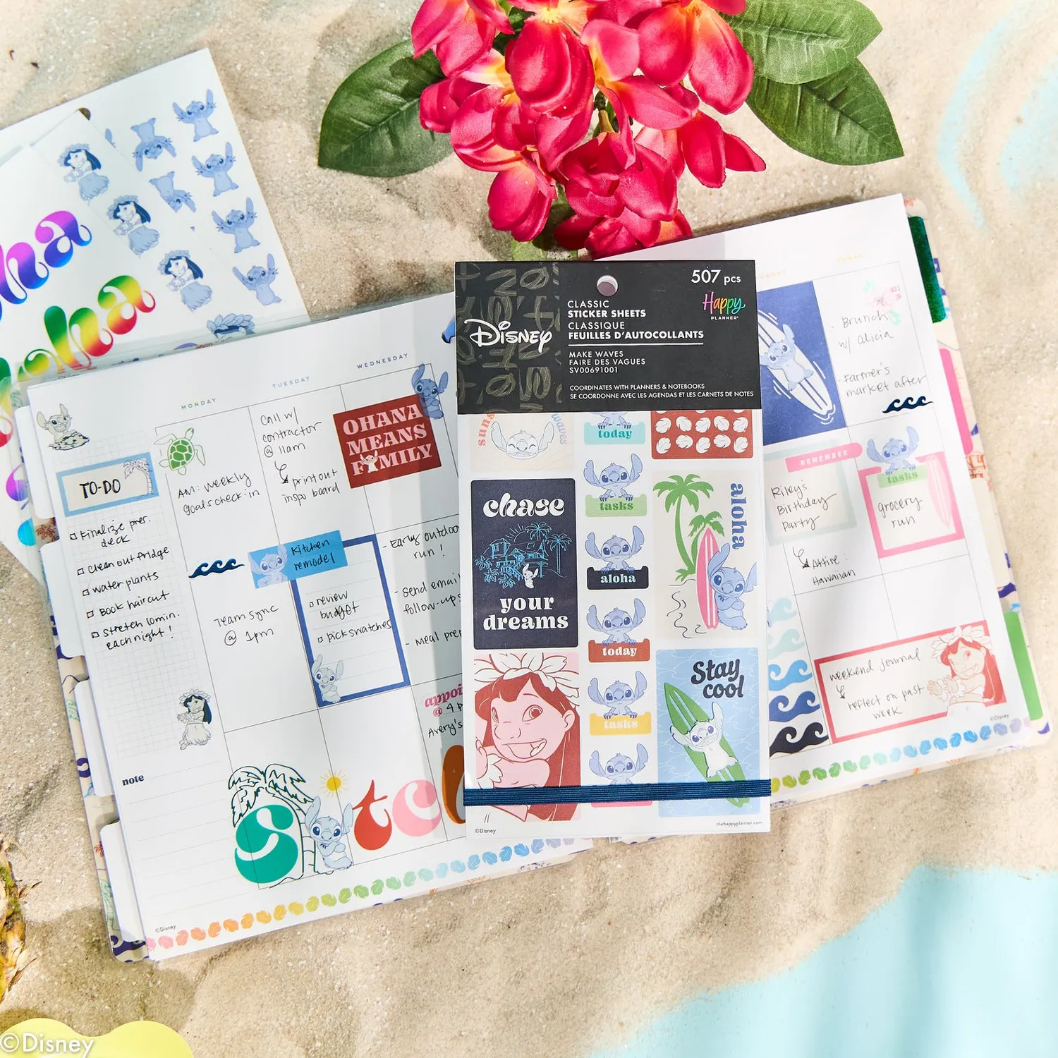 Happy Planner Lilo & Stitch Make Waves stickers tropical 30 feuilles