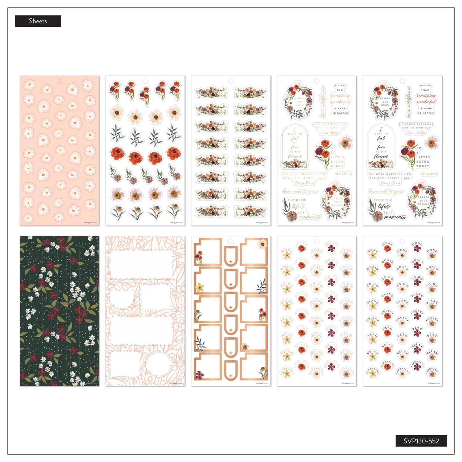 Happy Planner Wildflower Whimsy stickers value pack 30 feuilles floral