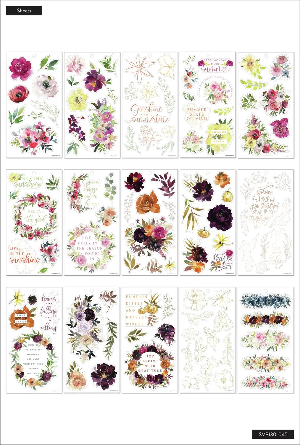 Happy Planner Seasonal Florals stickers fleurs 229 pièces