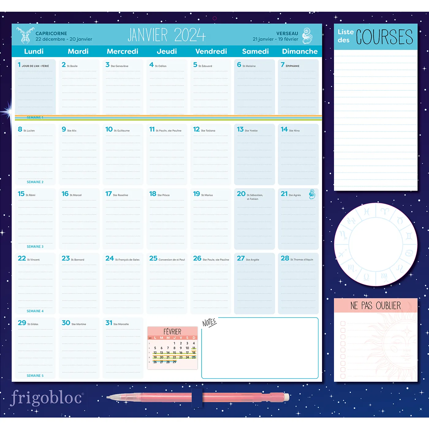 Frigobloc Mensuel 2024 Horoscope calendrier familial frigo