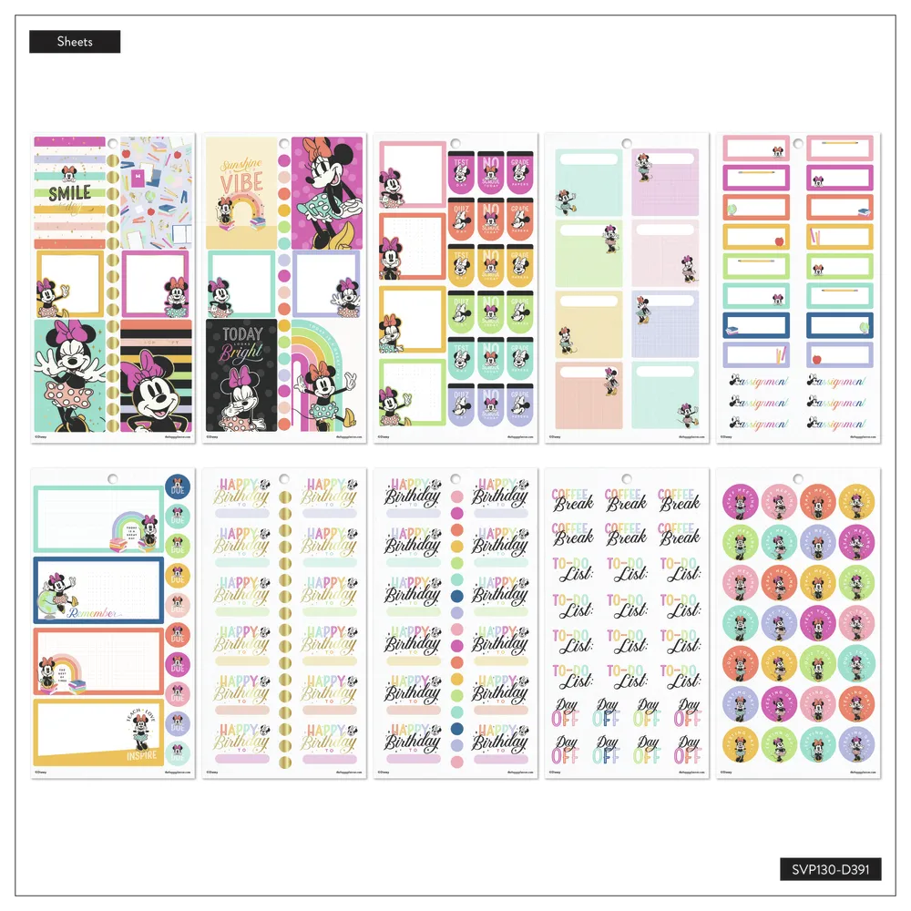 Happy Planner Disney Minnie Mouse All Smiles stickers enseignant 612 pcs