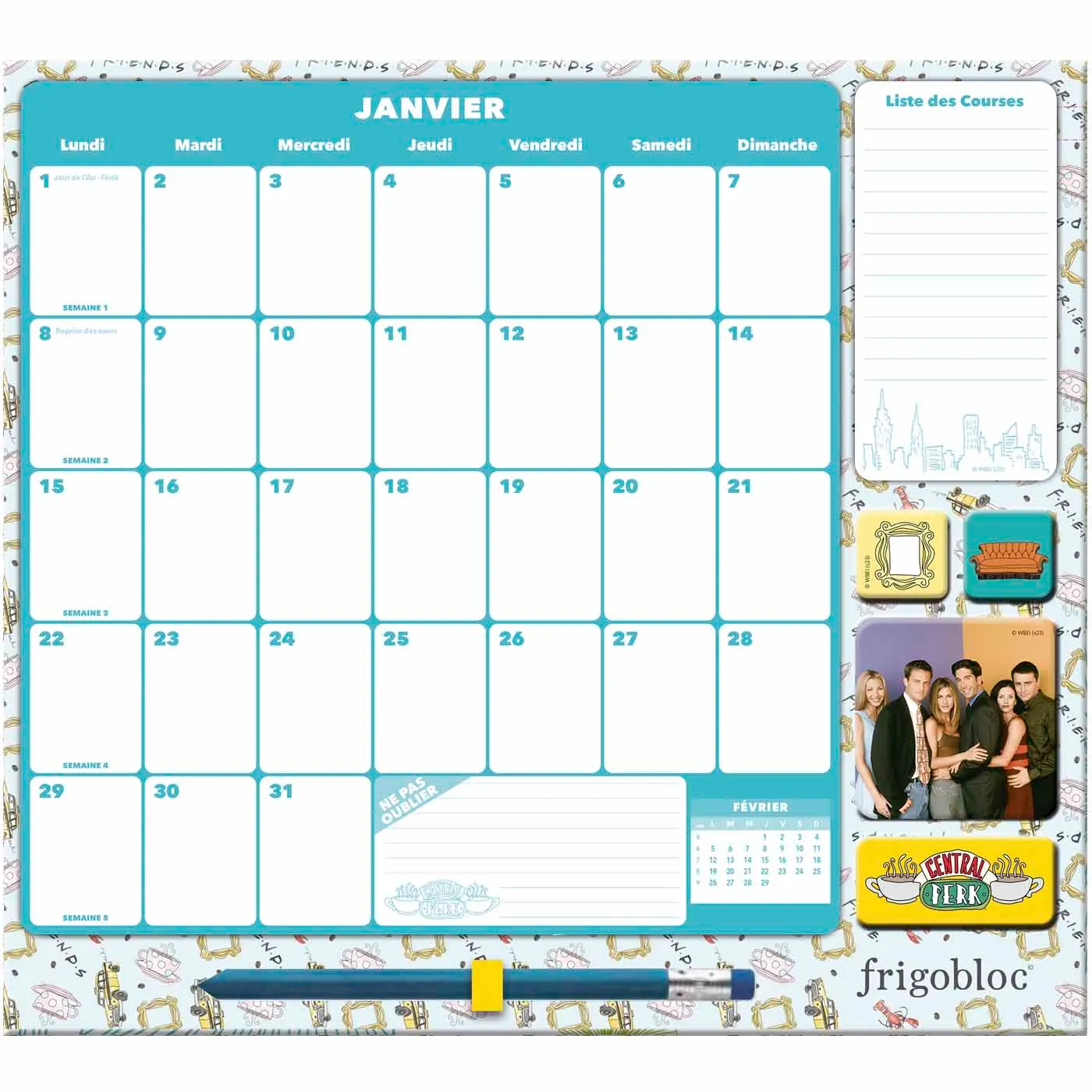 Frigobloc Mensuel Déco Friends 2024 calendrier frigo