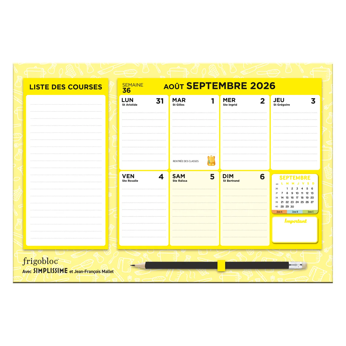 Frigobloc Simplissime 2027 calendrier familial mini 16 mois