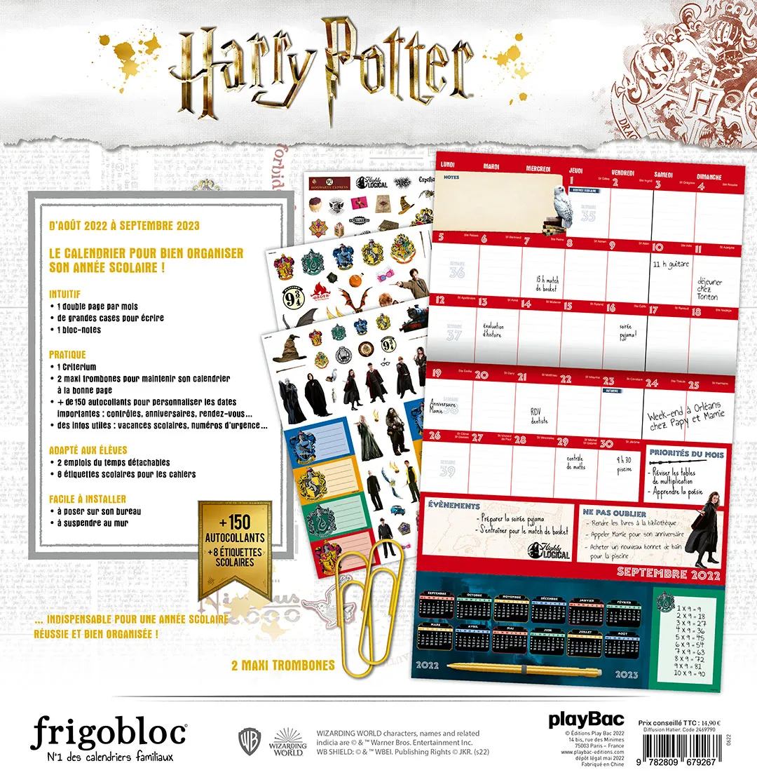 Harry Potter calendrier organiseur scolaire primaire collège