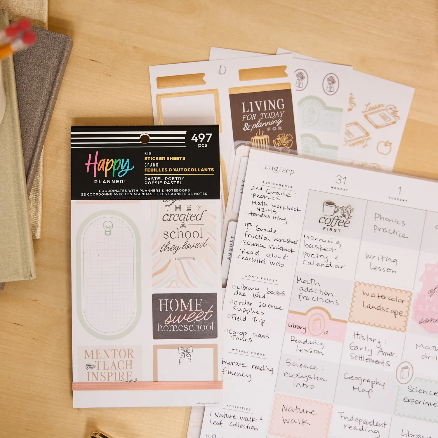 Happy Planner Pastel Poetry Value Pack stickers grand 30 feuilles