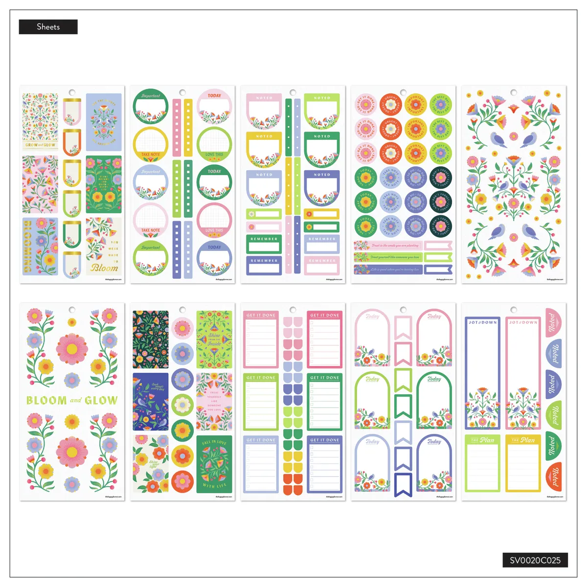 Happy Planner Bloom & Glow stickers Classic 30 feuilles floral