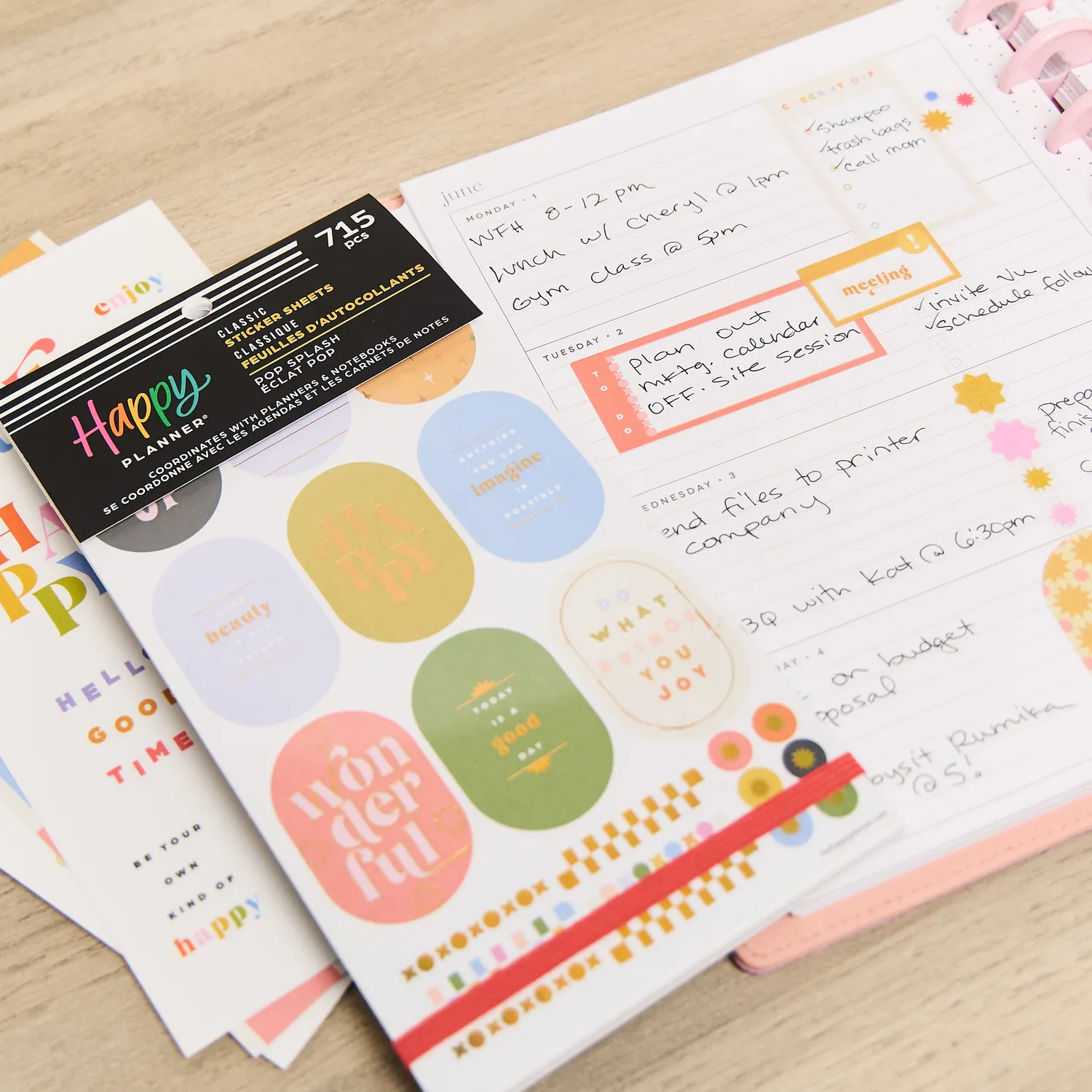 Happy Planner Pop Splash stickers Classic 715 pièces colorés